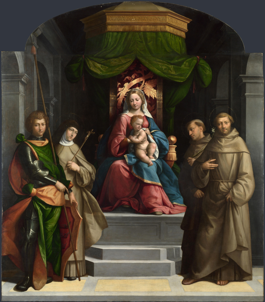 Бенвенуто Тизи да Гарофало. Мадонна с младенцем на троне со святыми