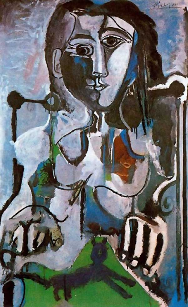 Пабло Пикассо. Женщина с котом, сидящая в кресле