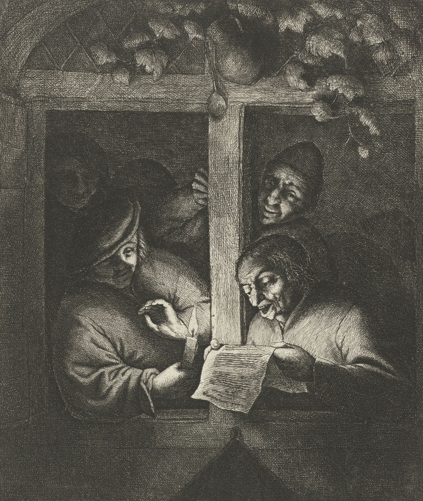 Адриан Янс ван Остаде. Чтение в окне при свете свечи