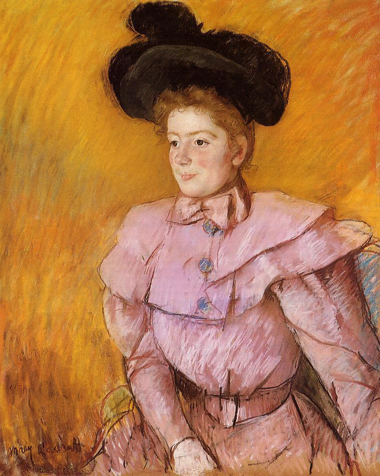 Мэри Кассат. Женщина в черной шляпе и малиново-розовом костюме