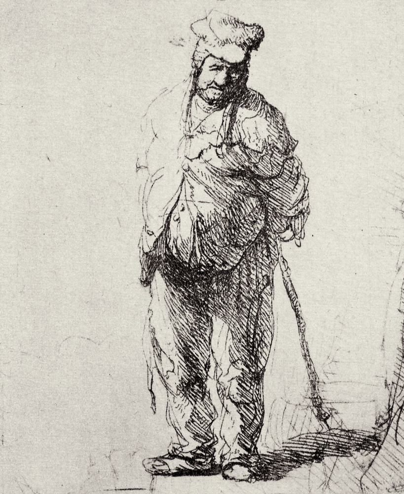 Рембрандт Харменс ван Рейн. Стоящий оборванец с руками за спиной