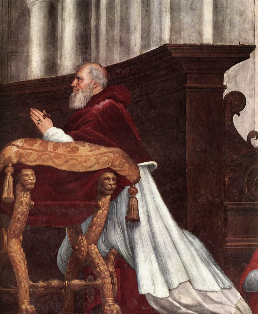Рафаэль Санти. Станца д’Элиодоро. Фреска "Месса в Больсене". Фрагмент: папа Юлий II