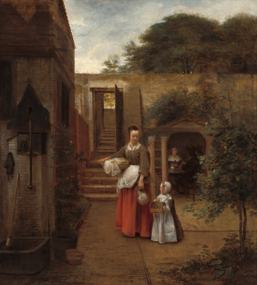 Питер де Хох. Женщина с ребенком во дворе