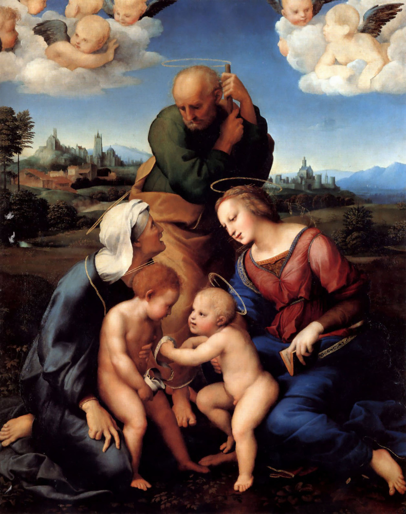 Рафаэль Санти. Святое семейство со святыми Елизаветой и Иоанном Крестителем (Мадонна Каниджиани)