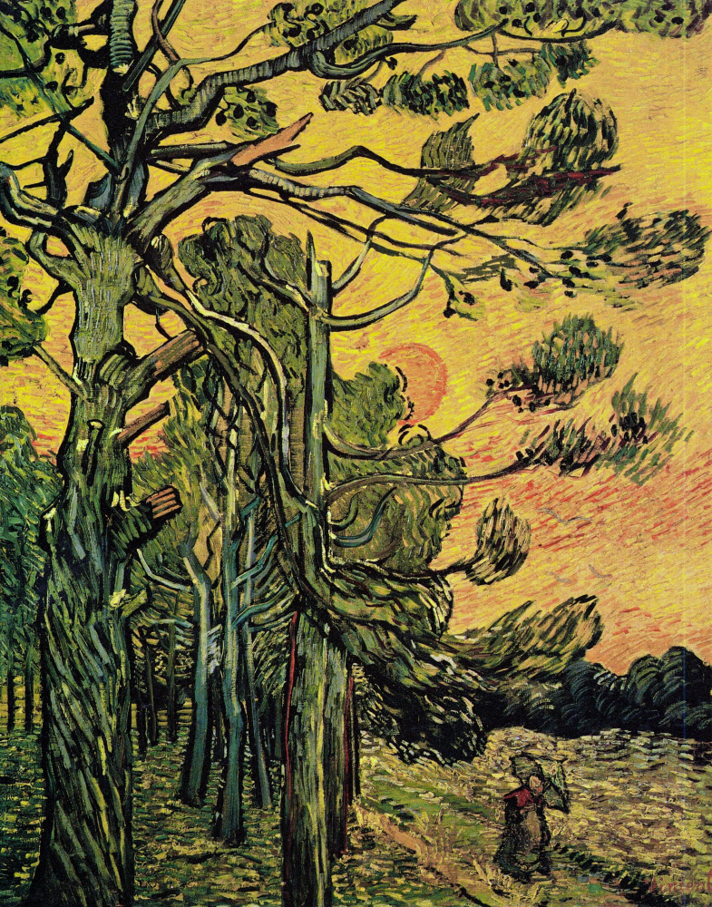 Винсент Ван Гог. Сосны на фоне оранжевого неба с заходящим солнцем