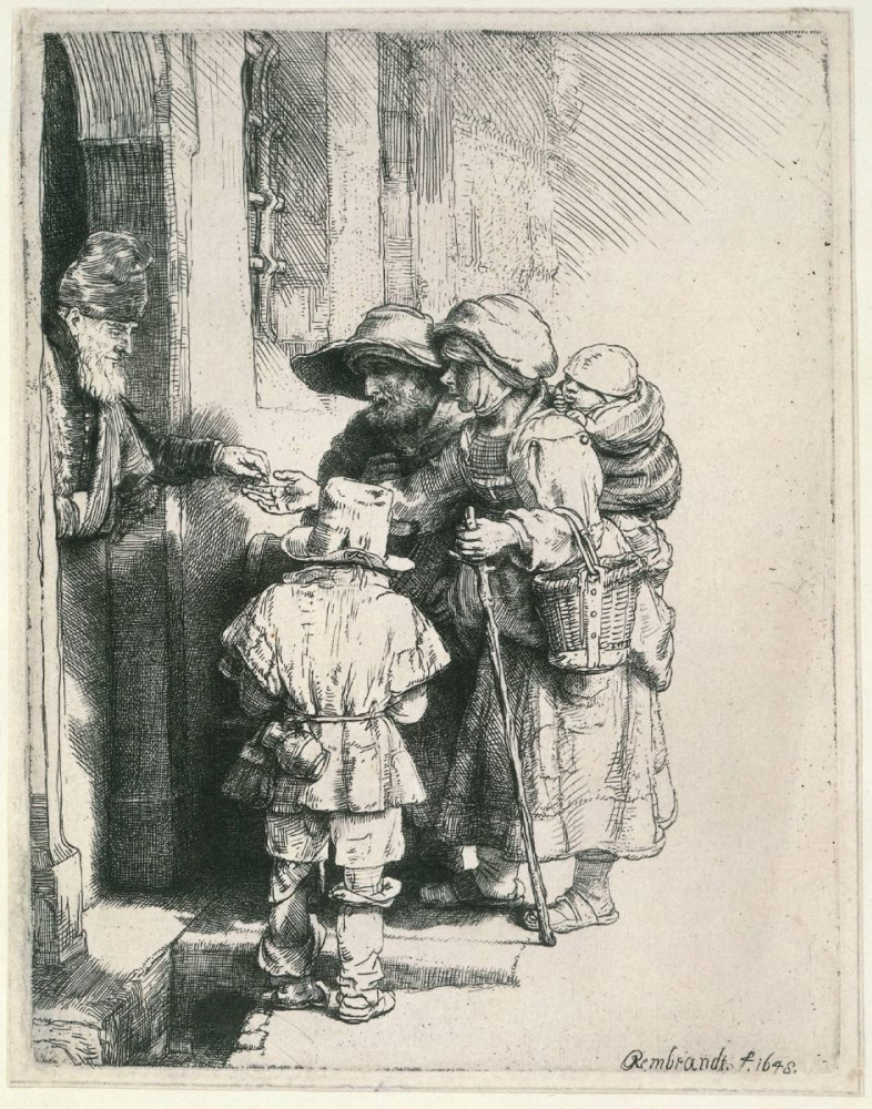 Рембрандт Харменс ван Рейн. Нищие у двери дома