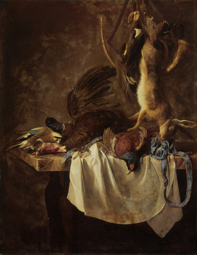 Виллем ван Алст. Натюрморт с зайцем, фазаном и охотничьими принадлежностями