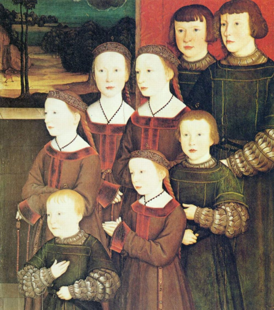 Бернард Штригель. Восемь детей Конрада Релингера. Конрад Релингер с детьми, фрагмент
