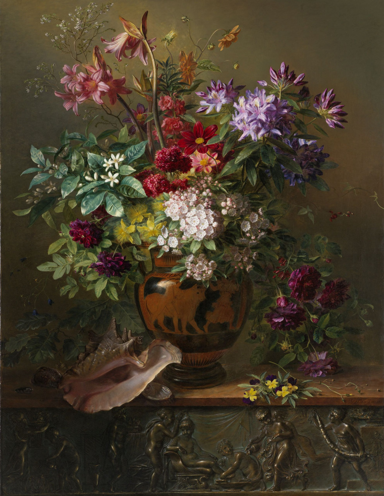 Георг Якоб Иоганн ван Ос. Натюрморт с цветами в греческой вазе, аллегория весны