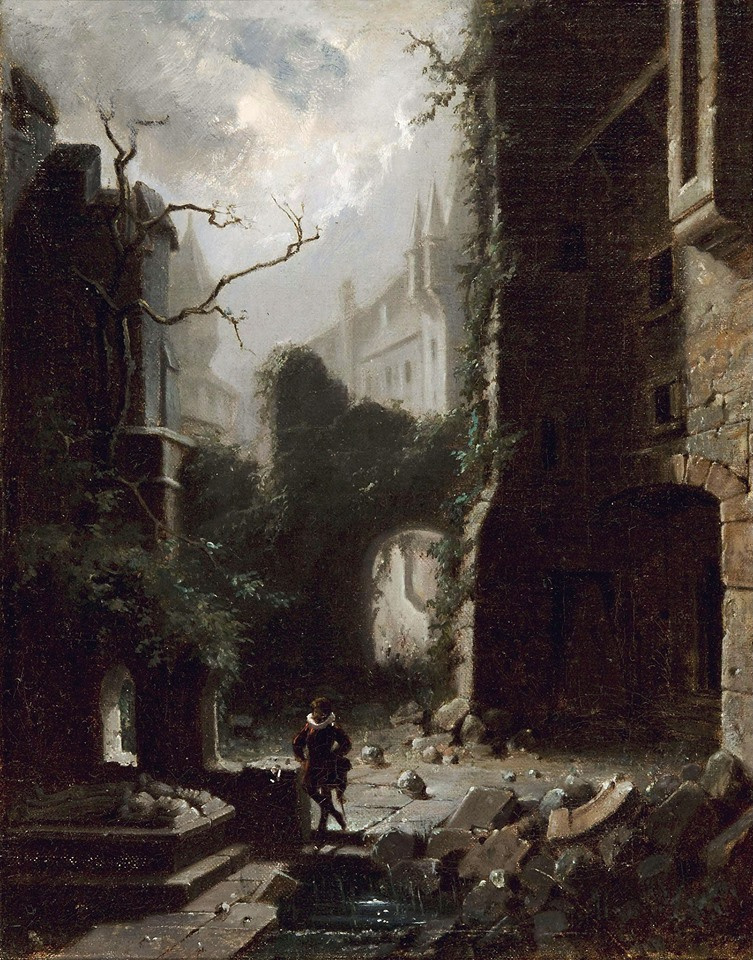 Карл Шпицвег. Лунная сцена с руинами замка