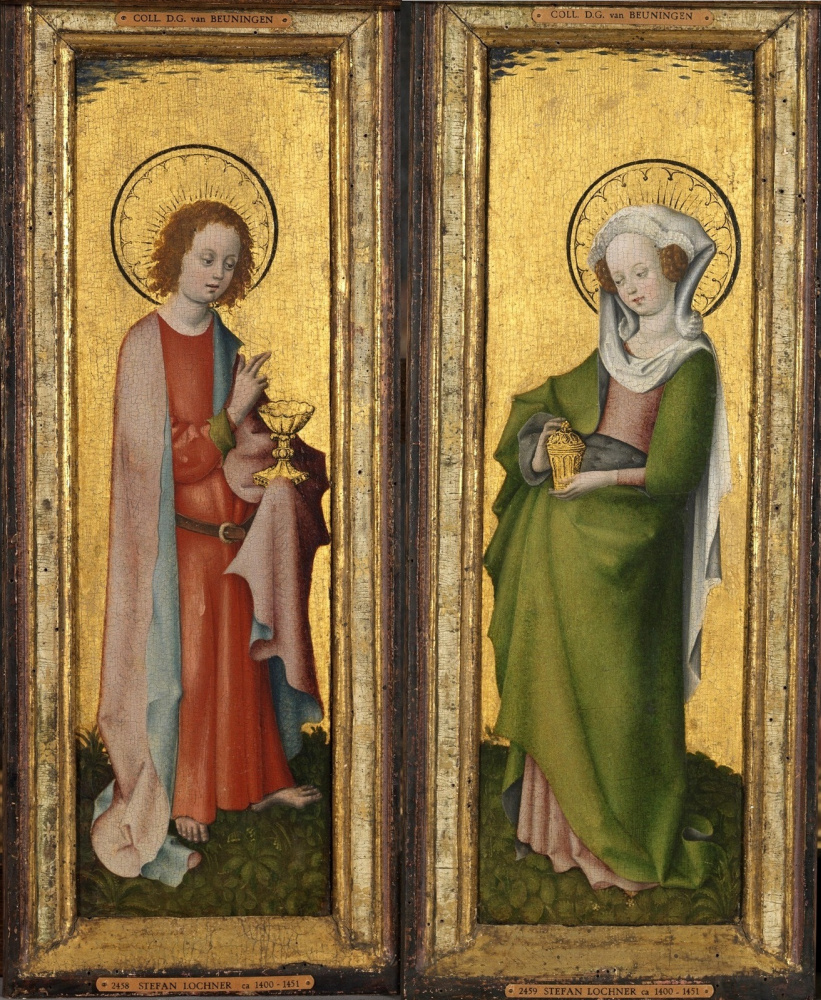 Стефан Лохнер. Святой Иоанн Богослов + Святая Мария Магдалина. 1445-1450 45 x 14.8 каждая
