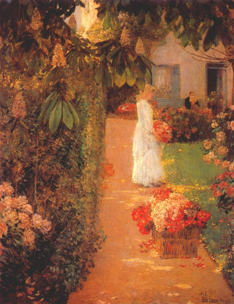 Чайльд Гассам. Сбор цветов в французском саду