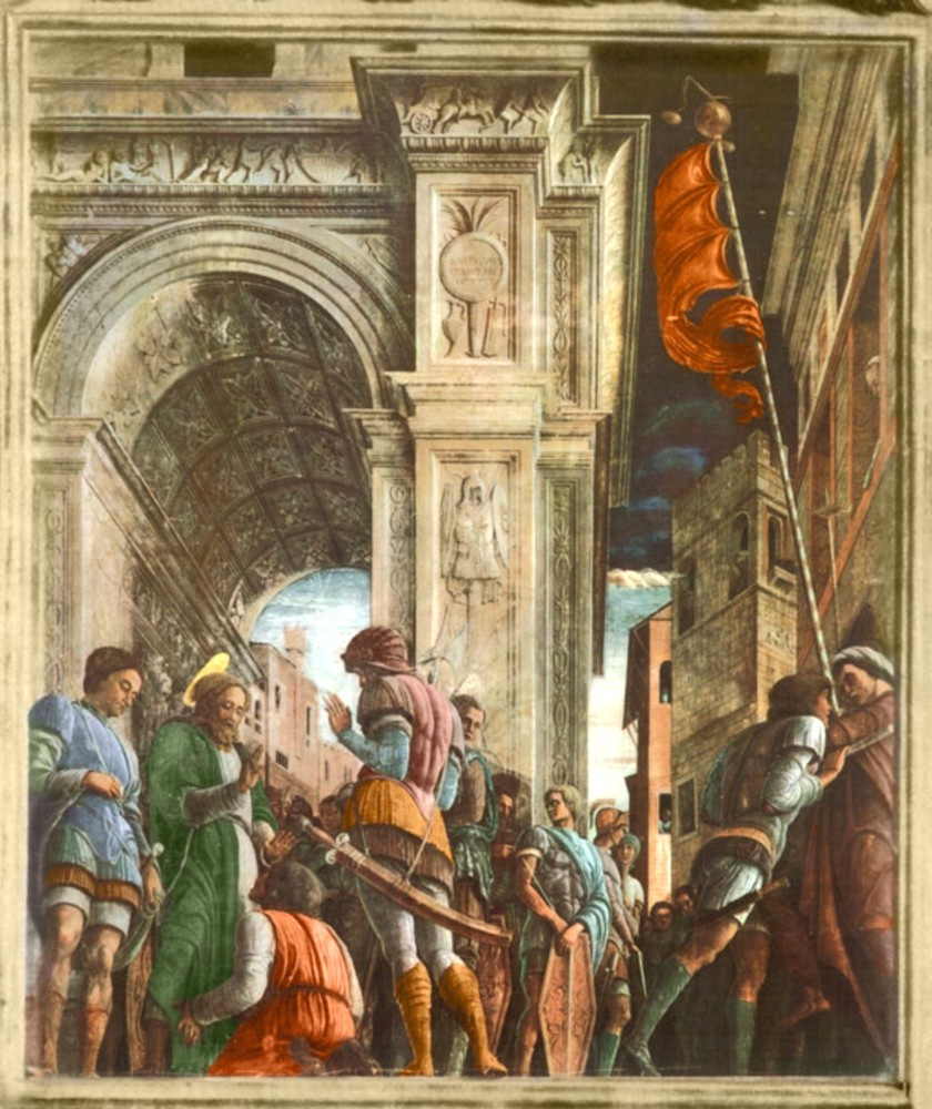 Шествие св. Иакова на казнь. Фреска капеллы Оветари в церкви Эремитани в Падуе