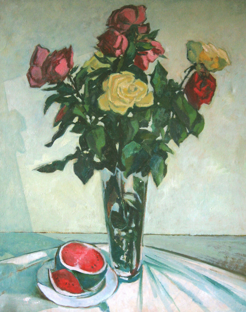 Александр Беляков. Натюрморт с розами и арбузом
