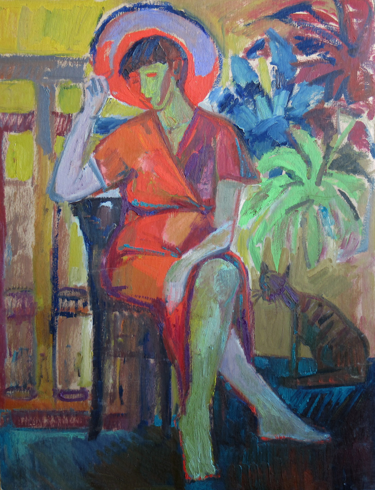 Екатерина Константиновна Крестьянинова. Девушка в красной шляпе.(на обороте картина : "Две обнаженные".