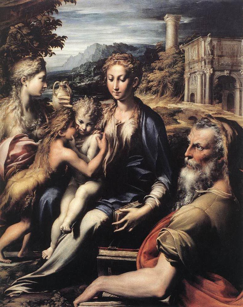 Франческо Пармиджанино. Мадонна на троне, св. Захария, св. Иоанн Креститель и св. Мария Магдалина