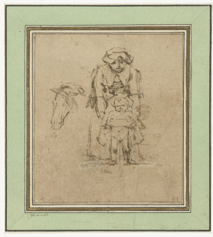 Рембрандт Харменс ван Рейн. Женщина с писающим мальчиком и голова лошади