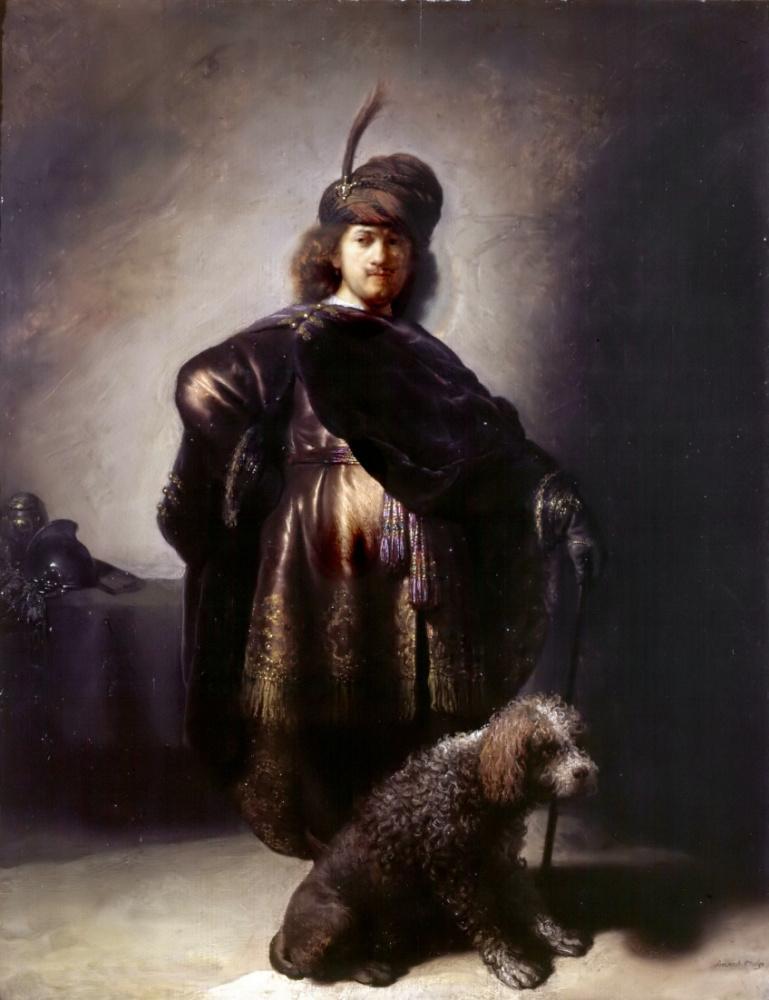 Рембрандт Харменс ван Рейн. Автопортрет в восточном костюме с пуделем