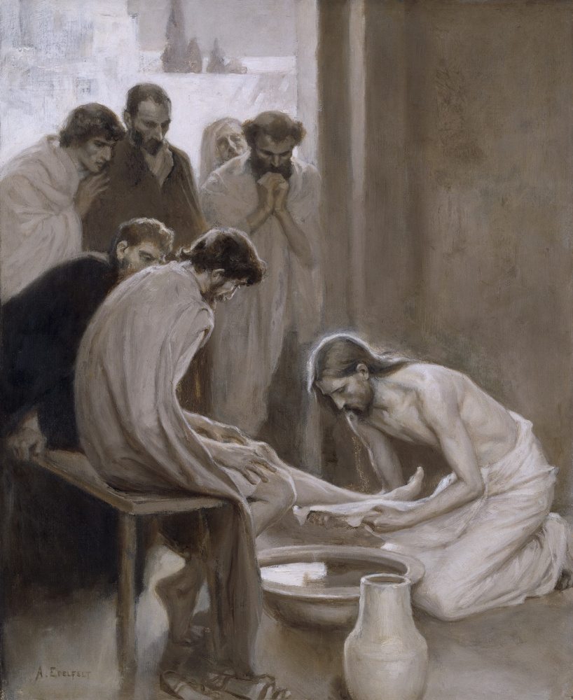 Альберт Густав Аристид Эдельфельт. Иисус умывает ноги своих учеников. 1898
