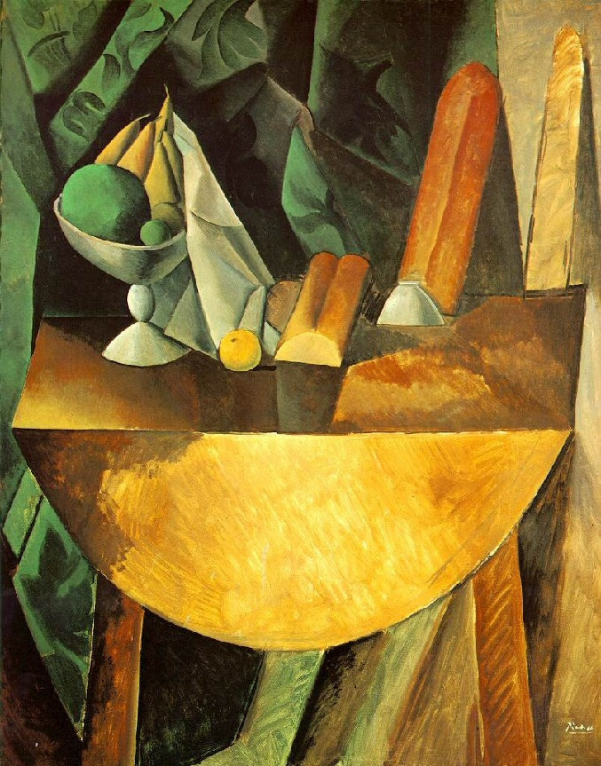 Пабло Пикассо. Хлеб и ваза с фруктами на столе