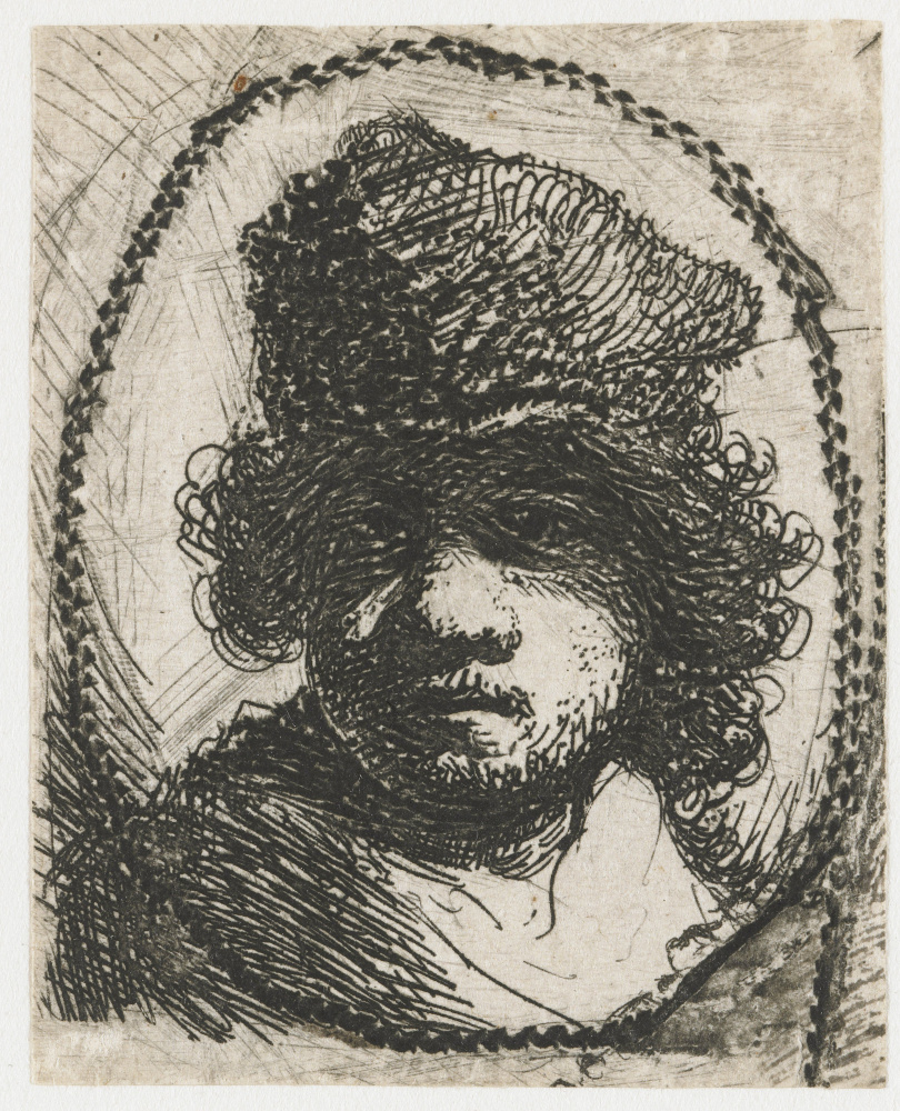 Рембрандт Харменс ван Рейн. Автопортрет в меховой шапке и в овальной рамке