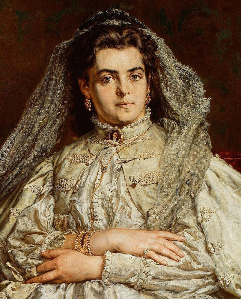 Ян Матейко. Теодора Джибультовска Матейко, жена художника, в свадебном платье. Фрагмент