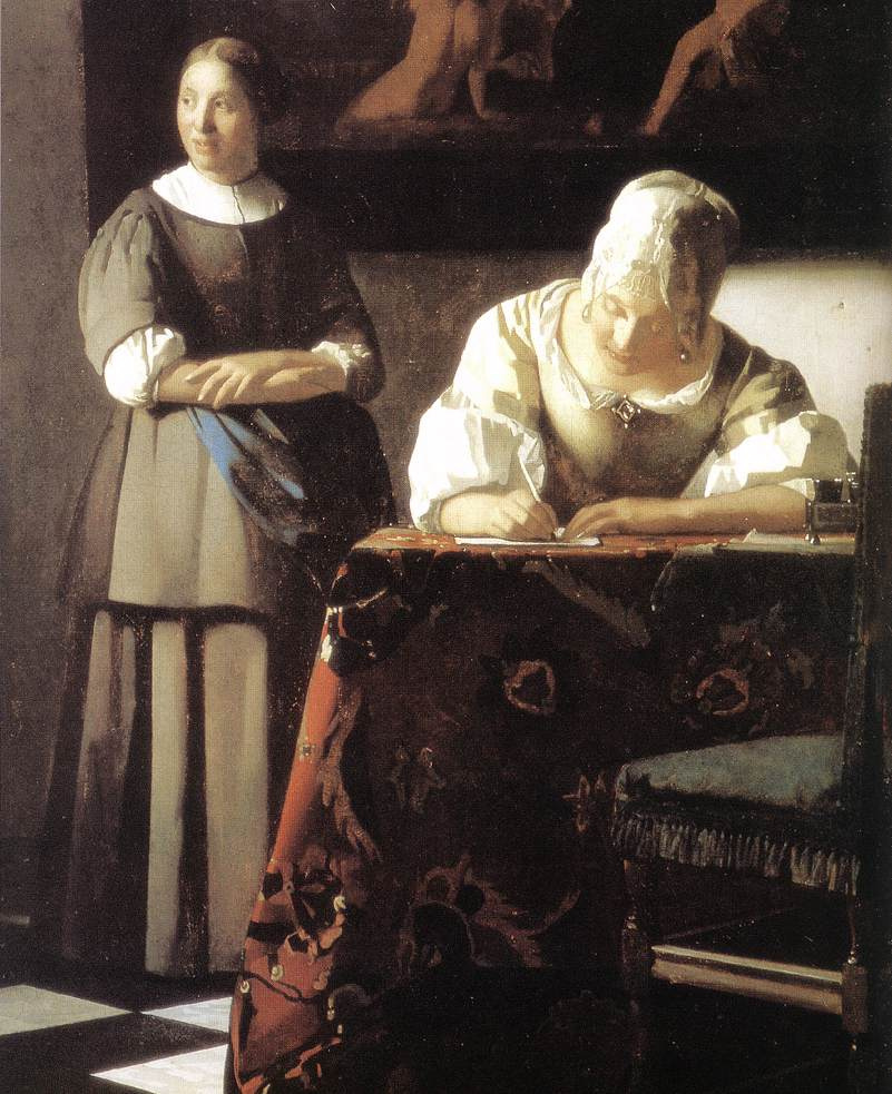 Ян Вермеер. Дама, пишущая письмо, со своей служанкой. Фрагмент