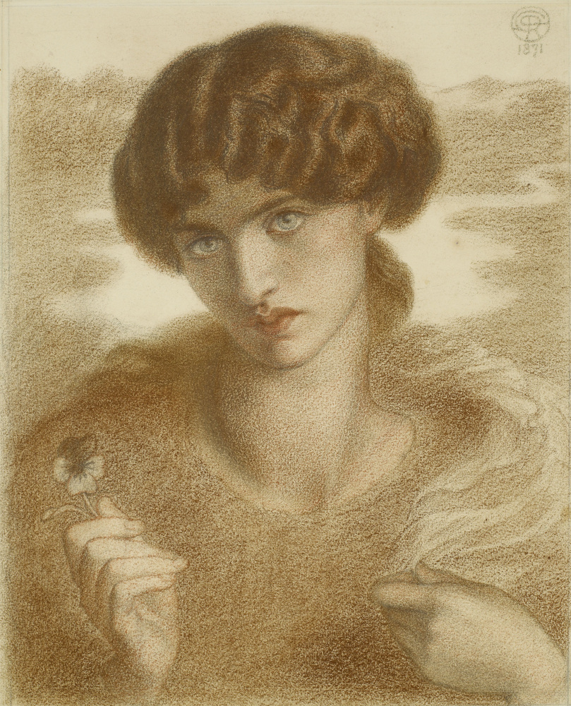 Данте Габриэль Россетти. Девушка с цветком. Эскиз для картины "Речная ива"