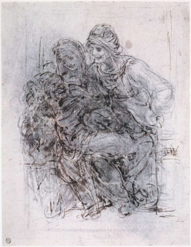 Леонардо да Винчи. Мадонна с младенцем и Святой Анной (набросок)