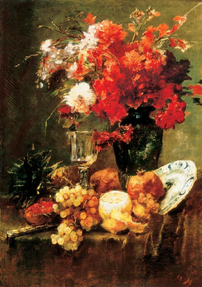 Михай Либ Мункачи. Натюрморт с цветами и фруктами