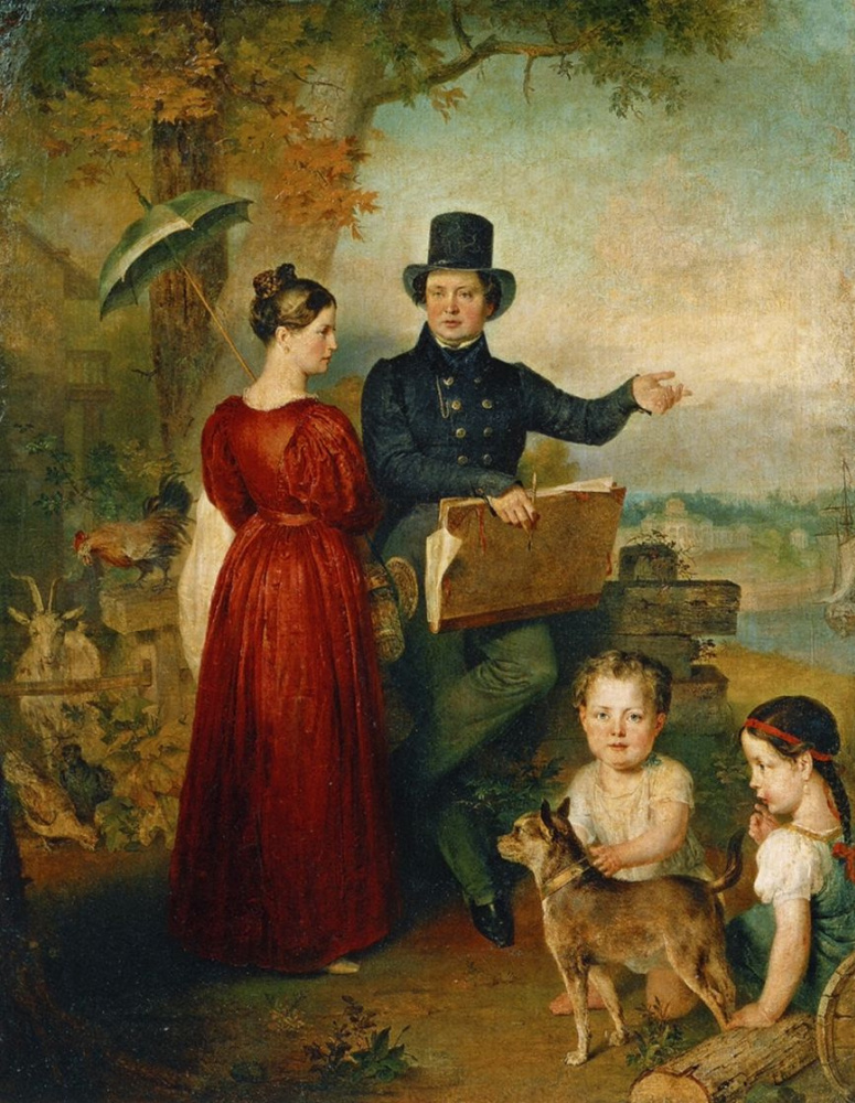 Вильгельм Август Голике. Автопортрет с женой и детьми