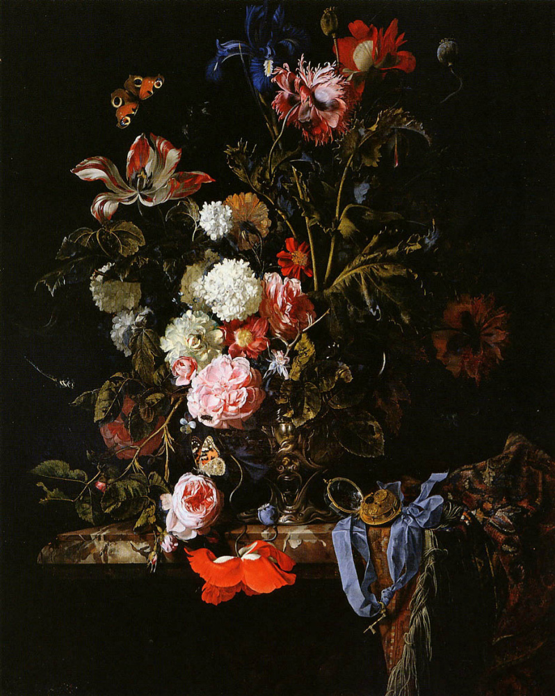 Виллем ван Алст. Ваза с цветами, часами и бабочкой