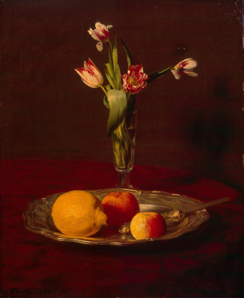 Анри Фантен-Латур. Лимон, яблоки и тюльпаны