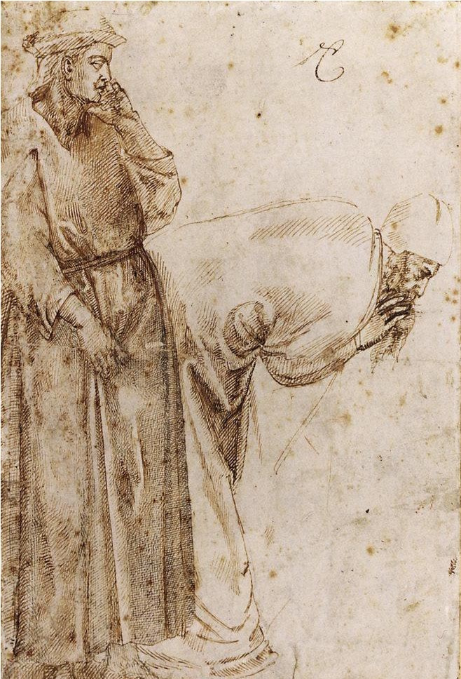 Микеланджело Буонарроти. Зарисовка композиции Джотто «Вознесение Иоанна Богослова»
