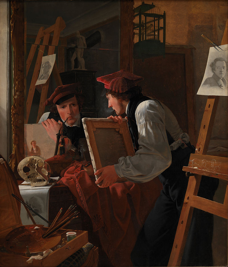 Вильгельм Бендз. Молодой художник (Детлеф Блунк) смотрит на эскиз через зеркало