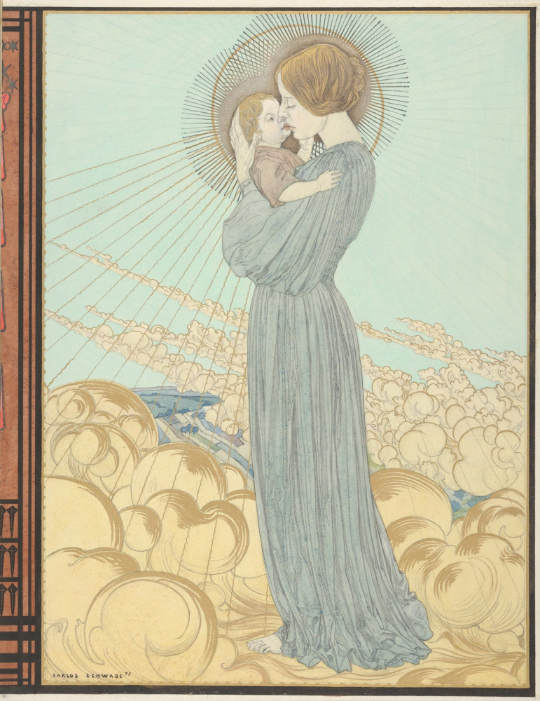 Карлос Швабе. Дизайн обложки Мадонна с Младенцем. 1895  корпусная краска