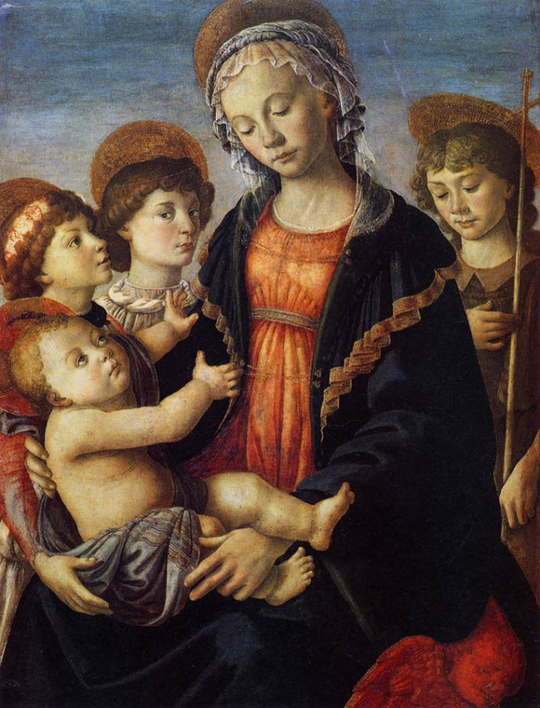 Сандро Боттичелли. Мадонна с младенцем, двумя ангелами и юным Иоанном Крестителем
