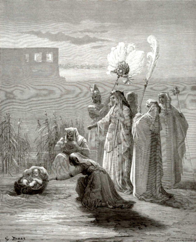 Поль Гюстав Доре. Иллюстрация к Библии: дочь фараона спасает Моисея