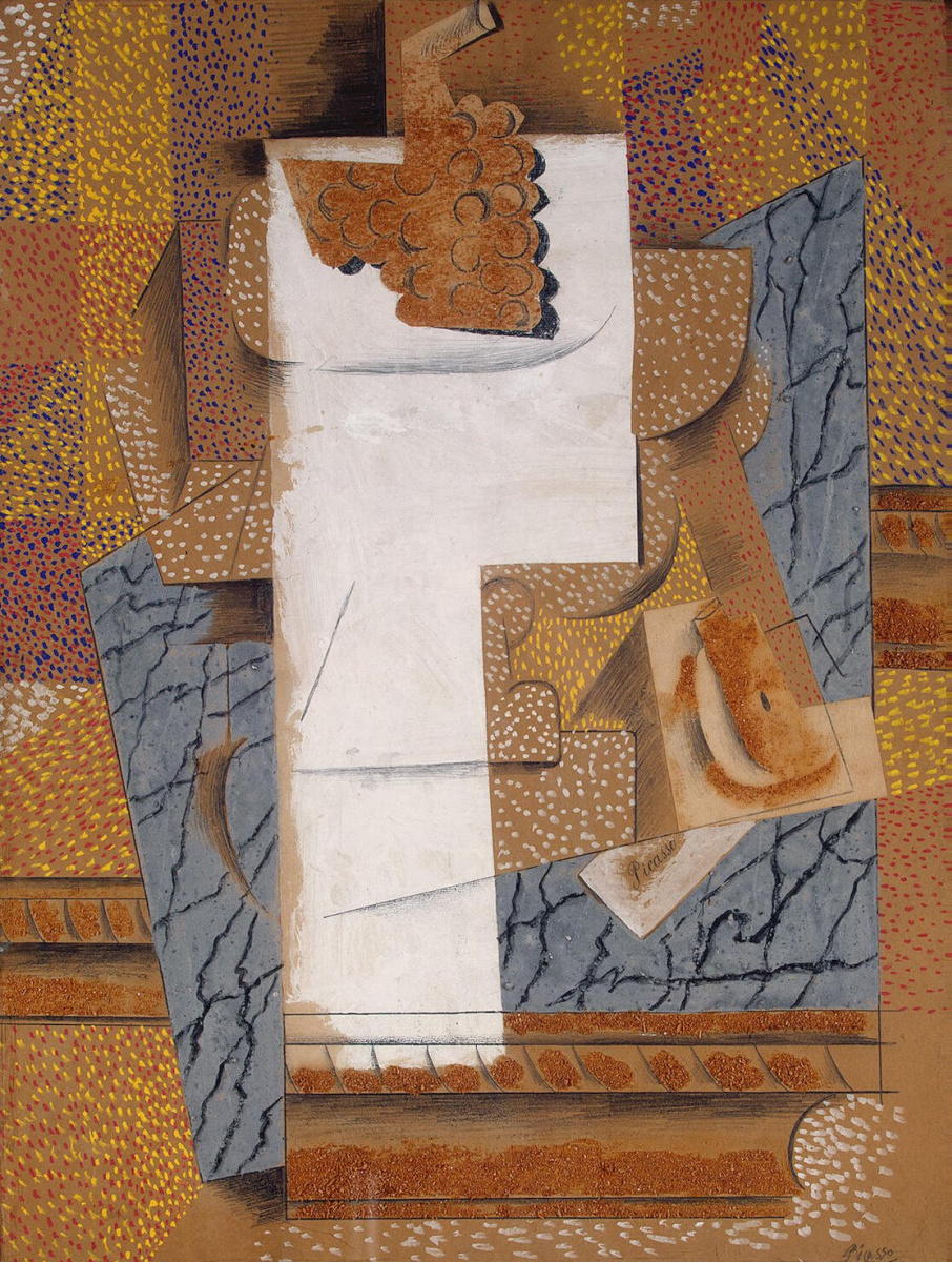 Пабло Пикассо. Композиция с гроздью винограда и разрезанной грушей