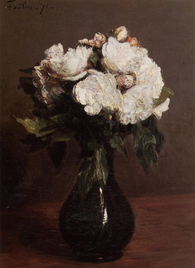 Анри Фантен-Латур. Белые розы в зеленой вазе