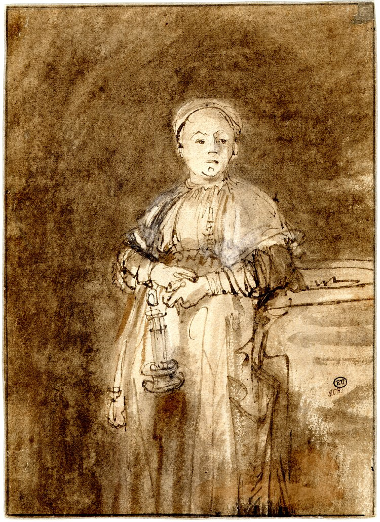Рембрандт Харменс ван Рейн. Стоящая женщина со свечой