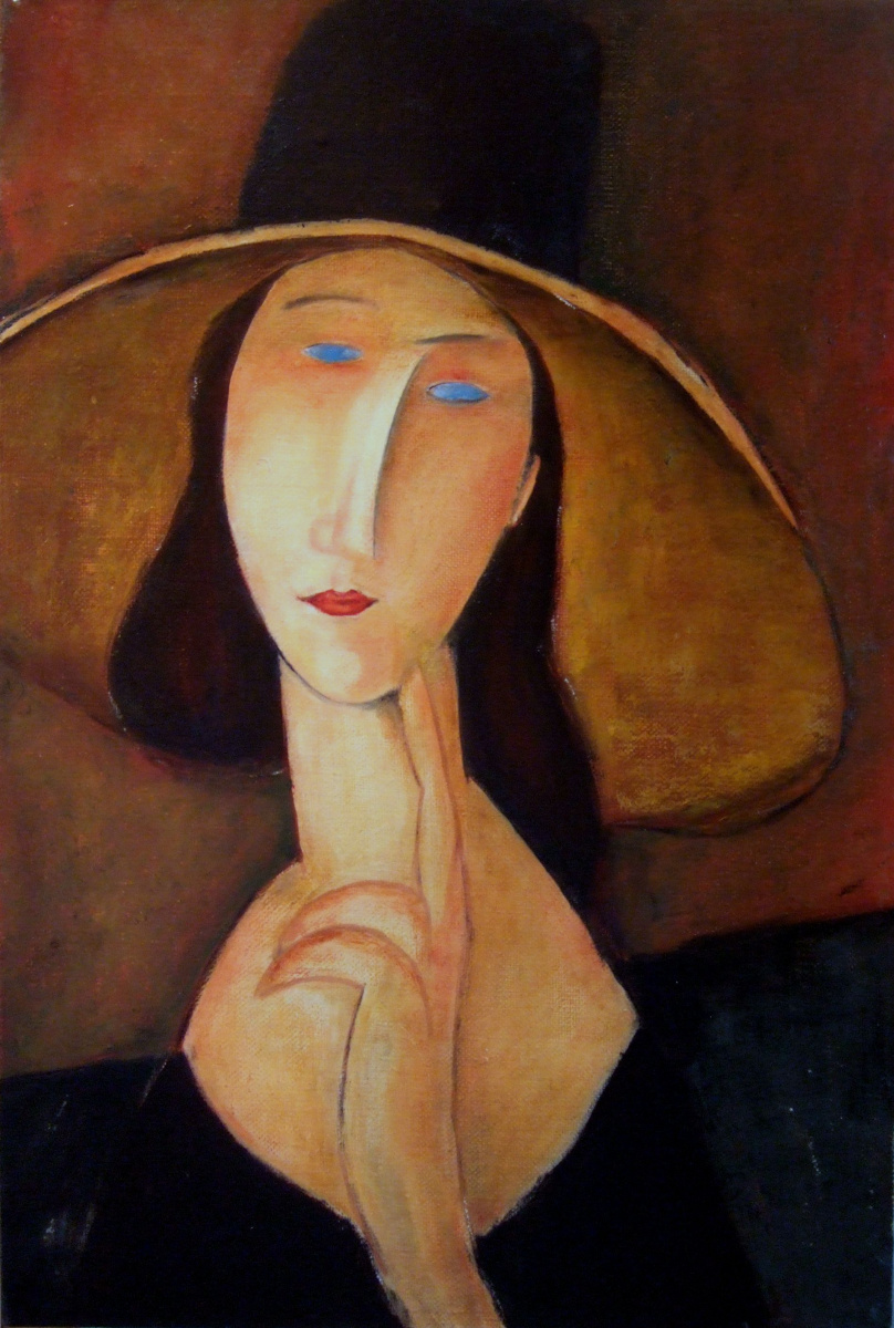 Андрей Харланов. Copy: Modigliani - J. Hébuterne with large hat 1917 Oil on canvas 55 x 38 cm