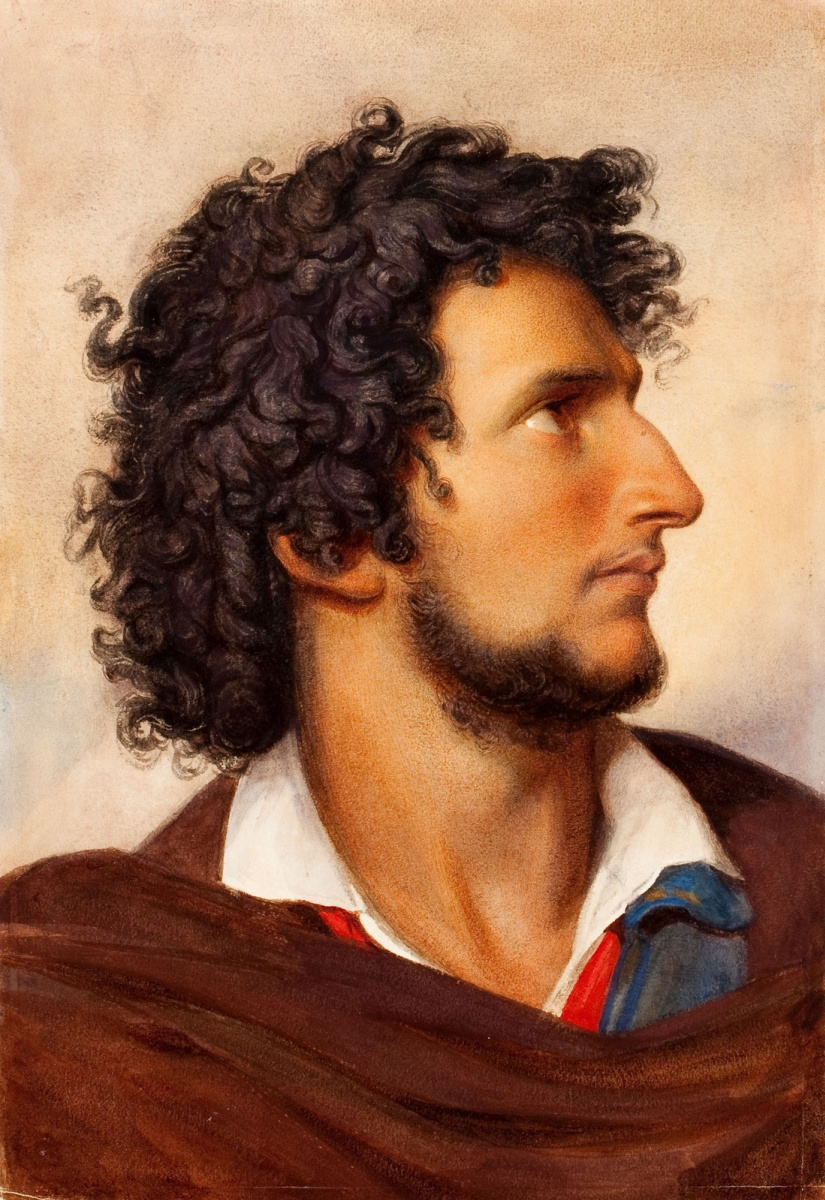 Фридрих фон Амерлинг. Голова молодого бородатого венецианца. 1860 мел