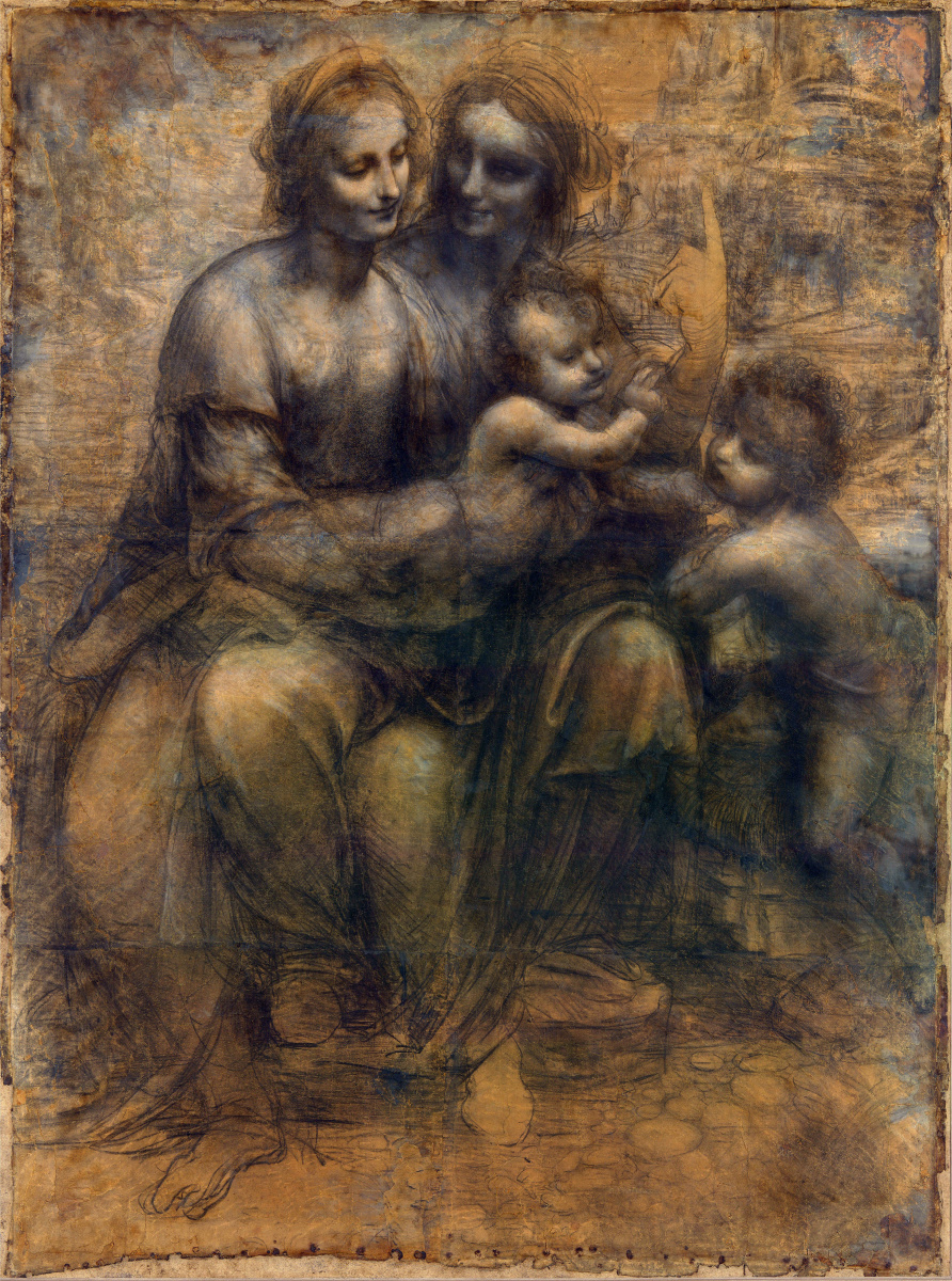 Леонардо да Винчи. Мадонна с младенцем, святой Анной и Иоанном Крестителем