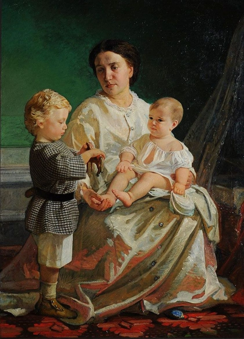 Николай Николаевич Ге. Портрет жены художника Анны Петровны с сыновьями Николаем и Петром