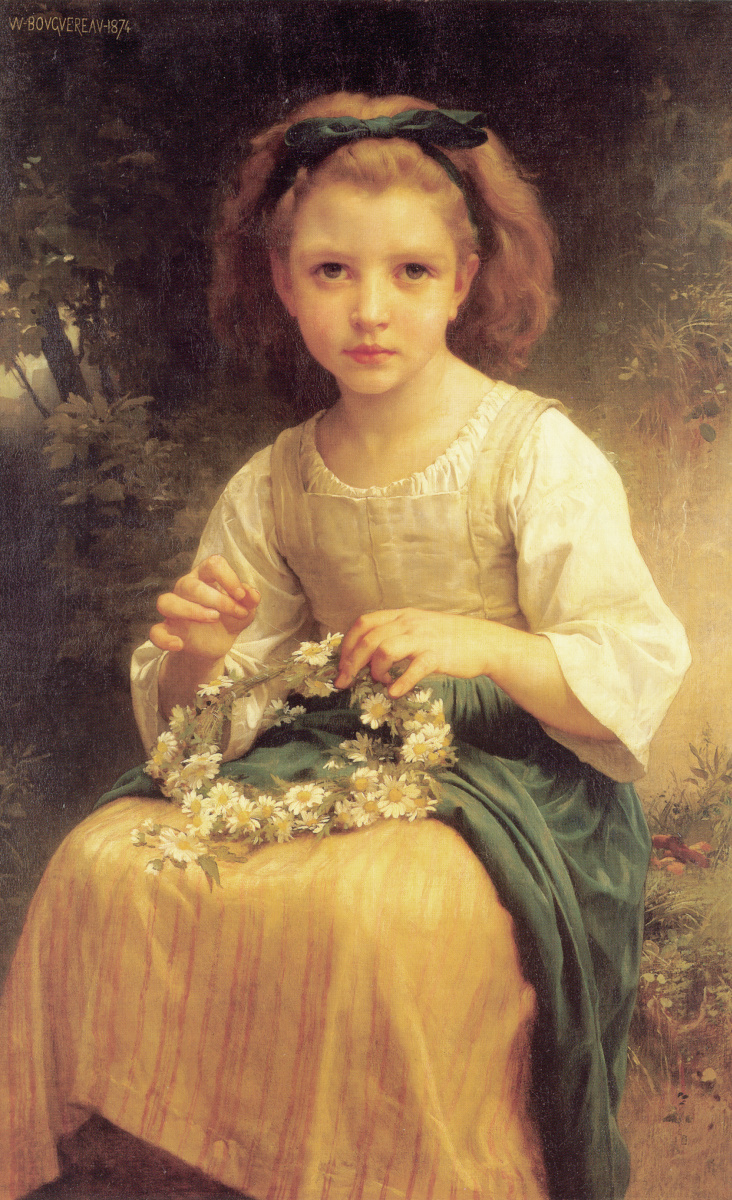 child weaves a wreath