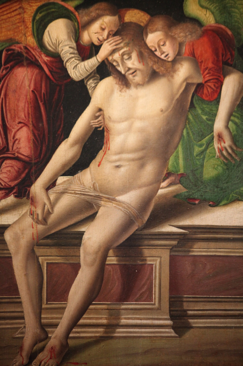 Джованни Санти. Мертвый Христос, поддерживаемый двумя ангелами