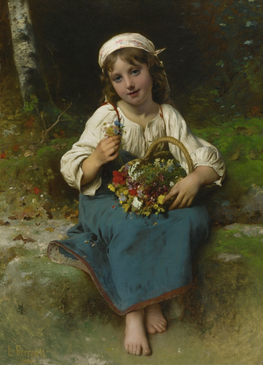 Леон Базиль Перро Франция 1832-1908. Девочка с корзиной цветов. 1880