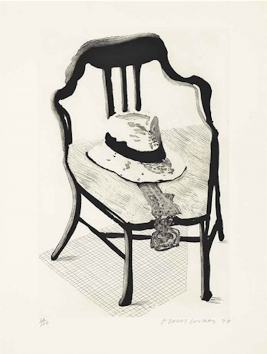 Дэвид Хокни. Шляпа с галстуком-бабочкой на стуле