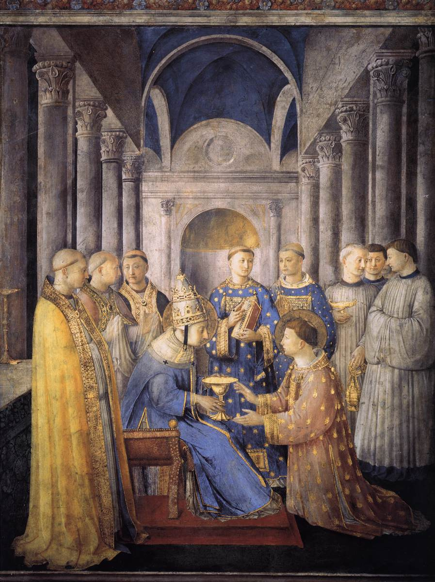 Святой Сикст возводит святого Лаврентия в диаконы. Фреска капеллы Никколина